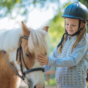 Kids with their pony horses on dressage. Kids with their personal trainer learn horseback riding. Great recreation for kids age 4 to 7, before they get on the big horses.